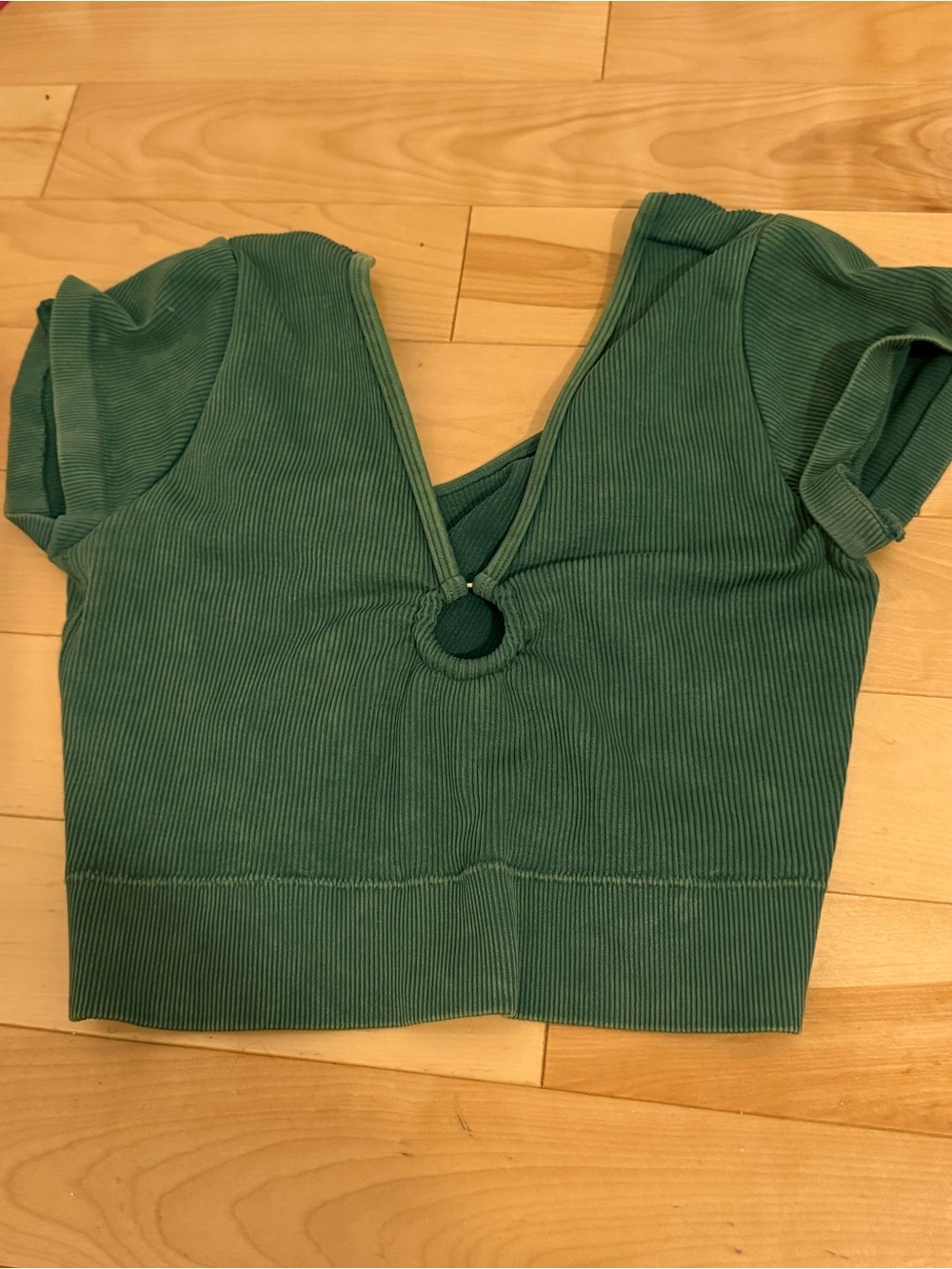 Aerie Women’s Short Sleeve Ribbed V-Neck Top in Green
